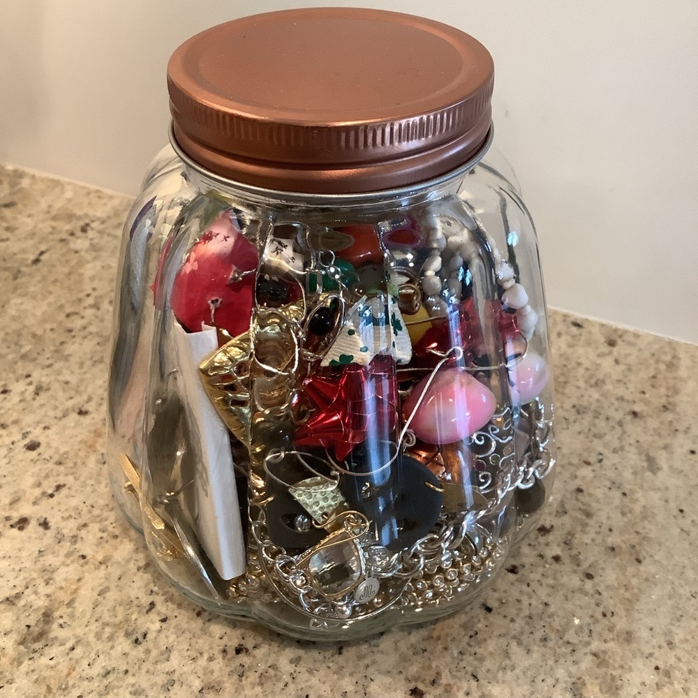 Mystery Jar Full of Jewelry Assortment of Necklaces Earrings Brooches More